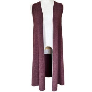 LuLaRoe XS Sleeveless Long Lightweight Cardigan Red Neutral Lagenlook Layering